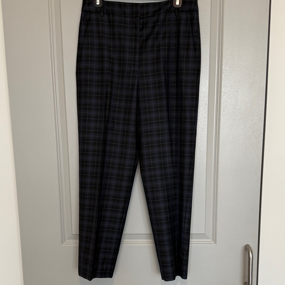 Tibi Black and Navy Plaid Tailored Trousers